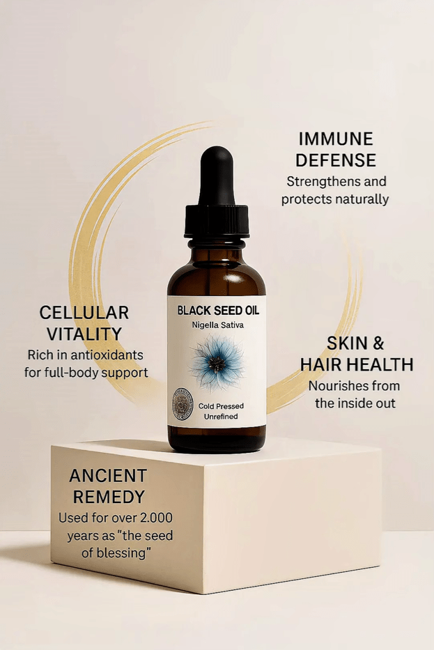 Forceup Nature Power Pack featuring black seed oil in a sleek, dark bottle with a dropper cap.