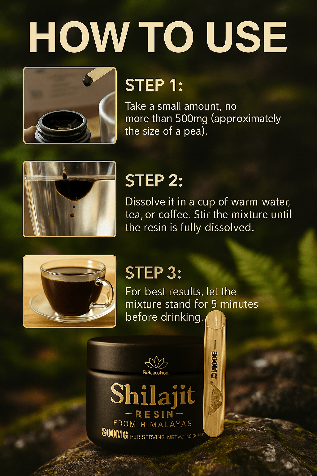 Pure 100% Himalayan Shilajit resin in a jar by Forceup, showcasing its rich, dark texture and natural origin.