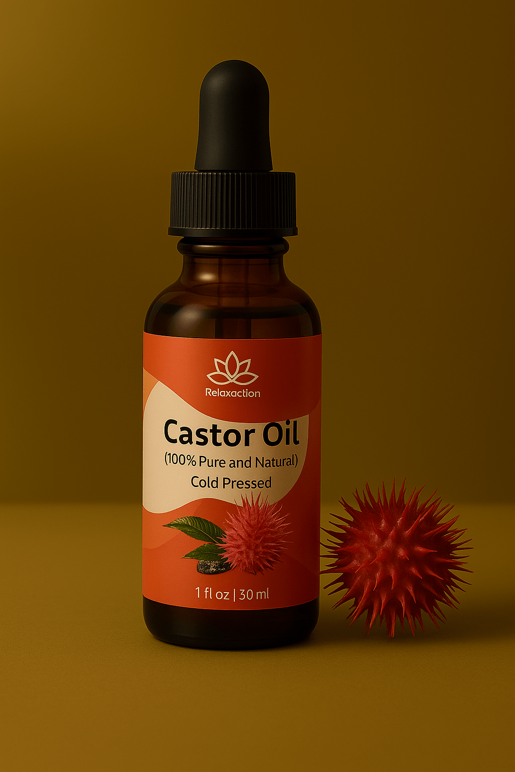 Organic Castor Oil by Forceup in a clear bottle, showcasing its rich, golden liquid texture.
