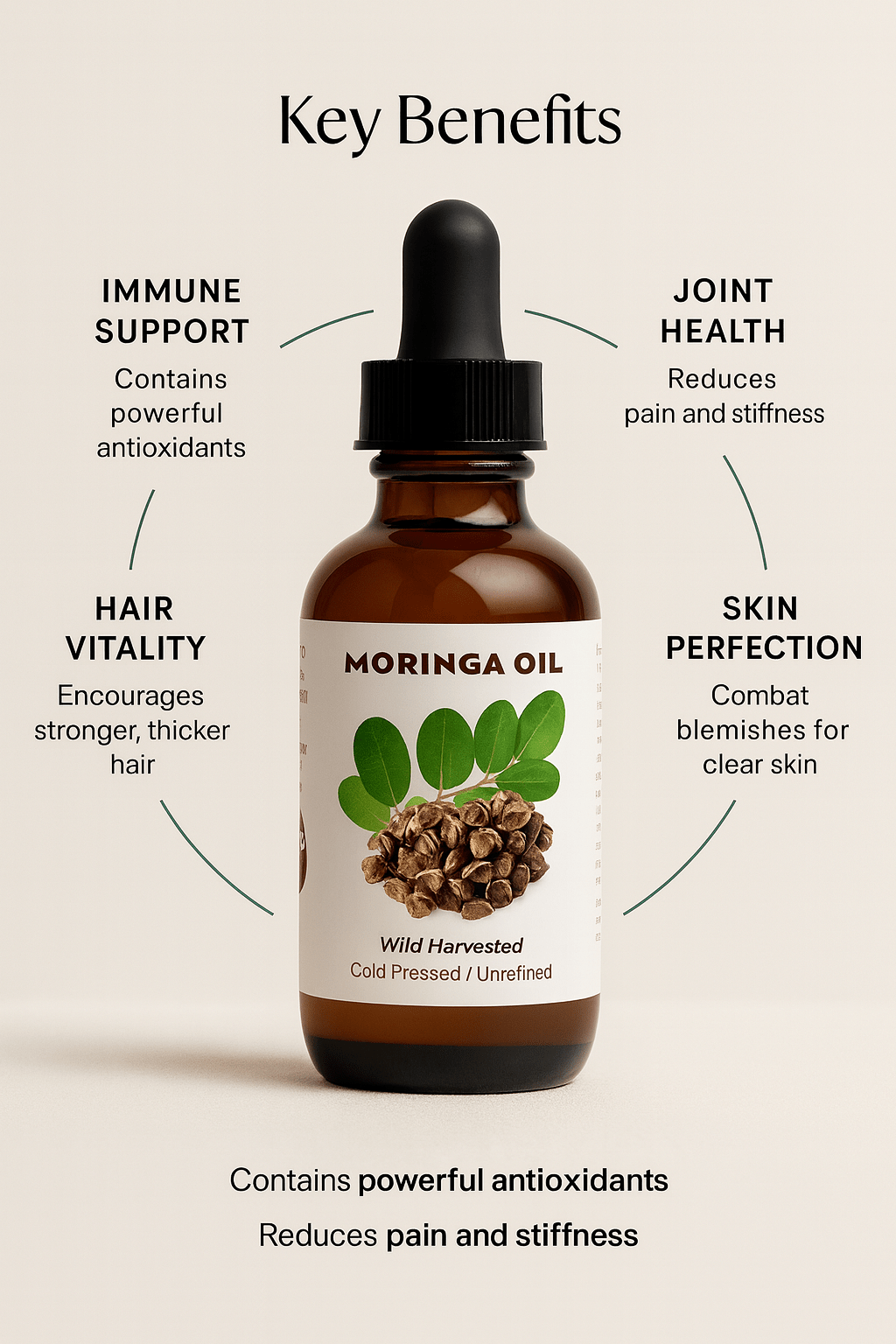 Nature Power Pack by Forceup featuring a bottle of moringa oil against a neutral background.