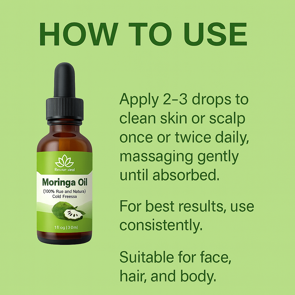 Forceup Organic Moringa Oil in a clear bottle with a green label, showcasing its rich, golden oil texture.