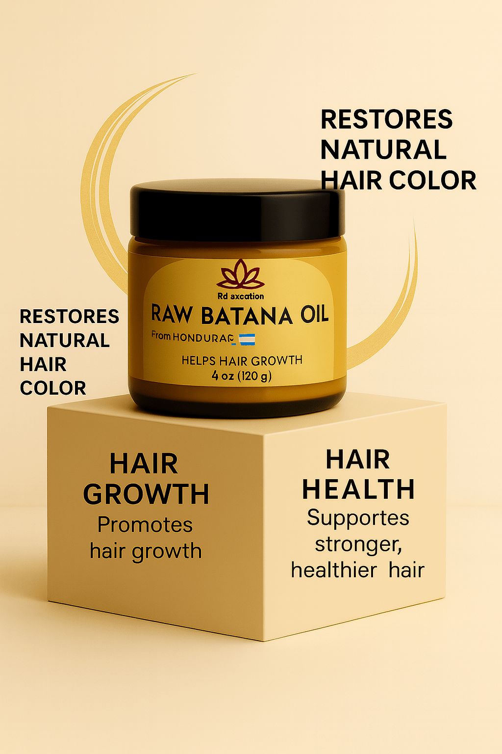 Forceup Raw Batana Oil bottle with a dark amber liquid and a sleek label design on a wooden surface.