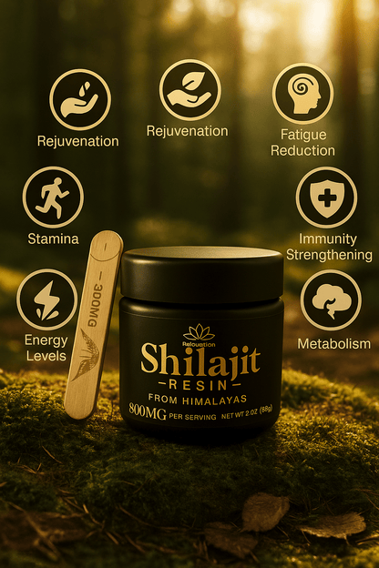 Pure 100% Himalayan Shilajit resin from Forceup in a clear container, showcasing its rich, dark texture.